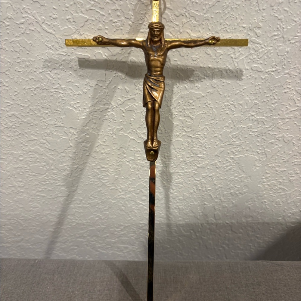 Modern 10" Gold-Tone Metal Wall Crucifix - Classic Religious Home Decor Catholic